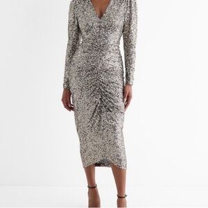 Express Silver Long Sleeve Sequin Dress